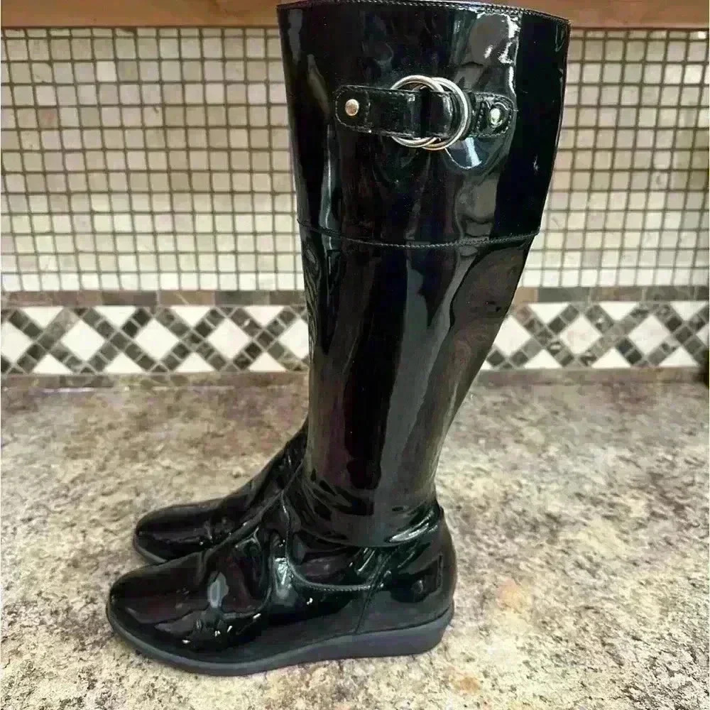 Cole Haan Air Melanie Women’s Size 6 B Tall Rain Boots Black Patent Waterproof